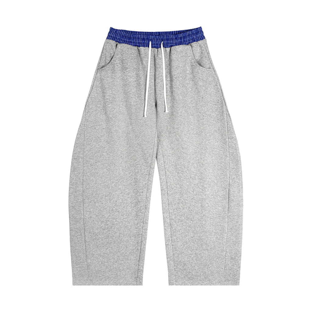 OnBrille Plaid Waistband Barrel Sweatpants